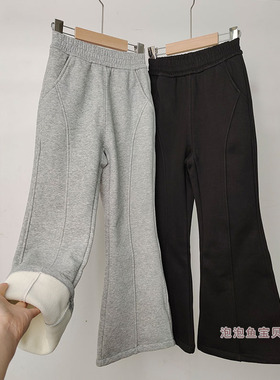 女童加绒喇叭裤秋冬季童装百搭休闲灰色黑色中大童加厚微喇裤子