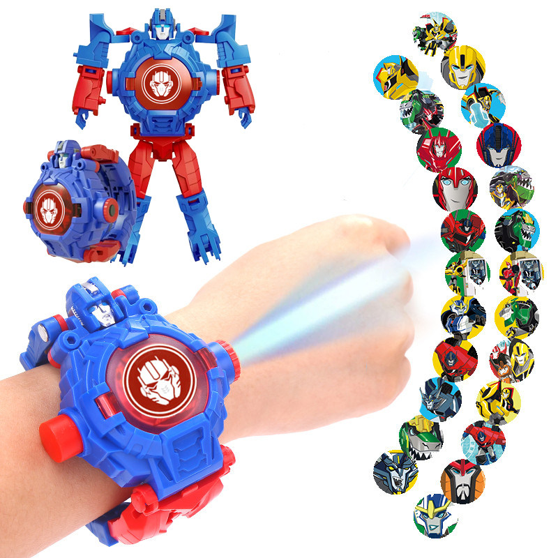 儿童手表玩具男孩卡通变形金刚擎天柱翻盖投影机器人蜘蛛侠电子表