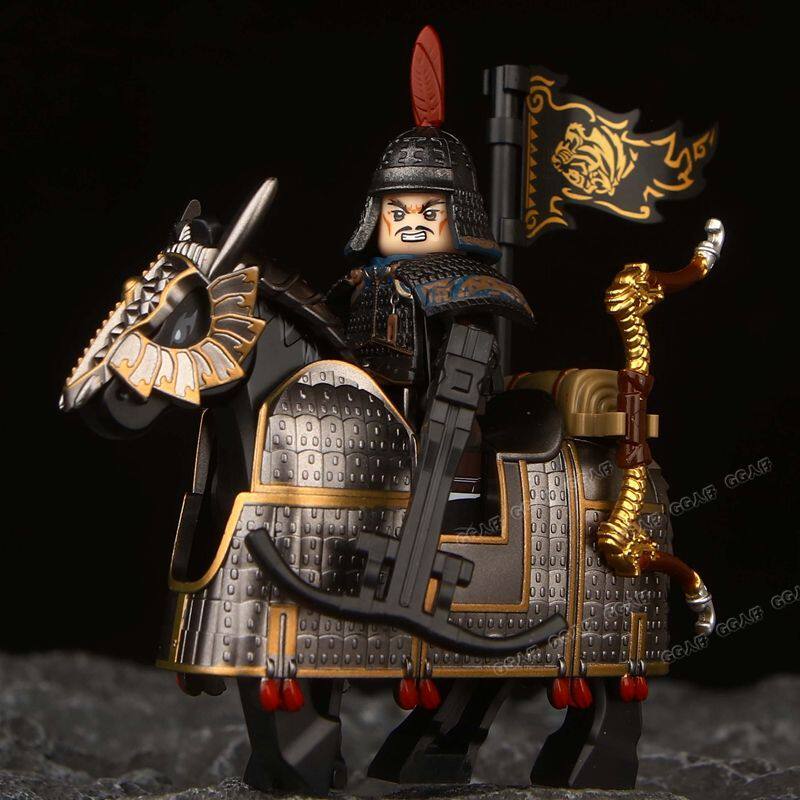 唐朝古代将军积木人仔士兵盔甲铁骑战马武将骑兵儿童拼装玩具男孩
