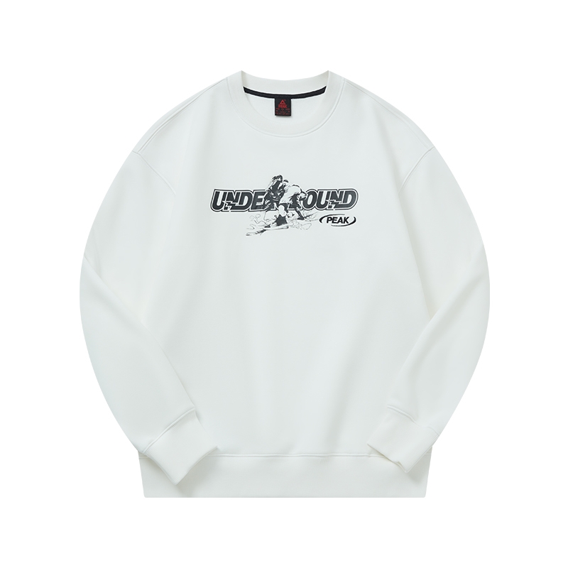 匹克休闲男圆领加绒卫衣新款白色