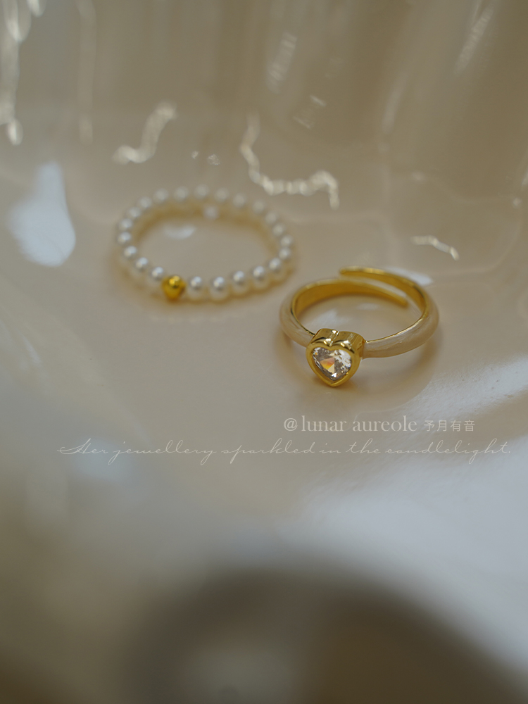 予月有音ins爱心珍珠戒指