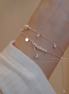 原创 空白诗 s925纯银手链淡水珍珠爱心甜妹小众精致送闺蜜礼物
