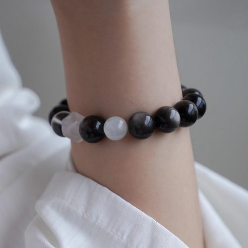 《月神夜巡》银曜石 月光石 白水晶 原创小众设计天然水晶手串