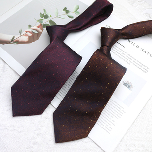 衬衫 西装 红色咖棕小众necktie 休闲商务正装 点缀银点提花领带男士
