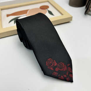 个性设计感酒红色手打男士休闲商务白衬衫新中式国风玫瑰刺绣领带