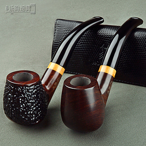 手工实木黑檀石楠木烟斗老式旱烟袋锅子过滤弯式男士烟斗烟草专用