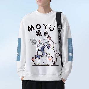 卡通猫咪狗狗卫衣趣味休闲衣服圆领落肩秋冬季加绒流行ins男女潮