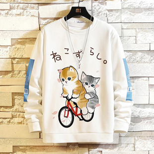 日系卡通mofusand鲨鱼猫情侣卫衣长袖 ins宽松百搭男女加绒秋冬季