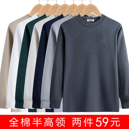 秋冬中年长袖t恤男纯棉打底衫