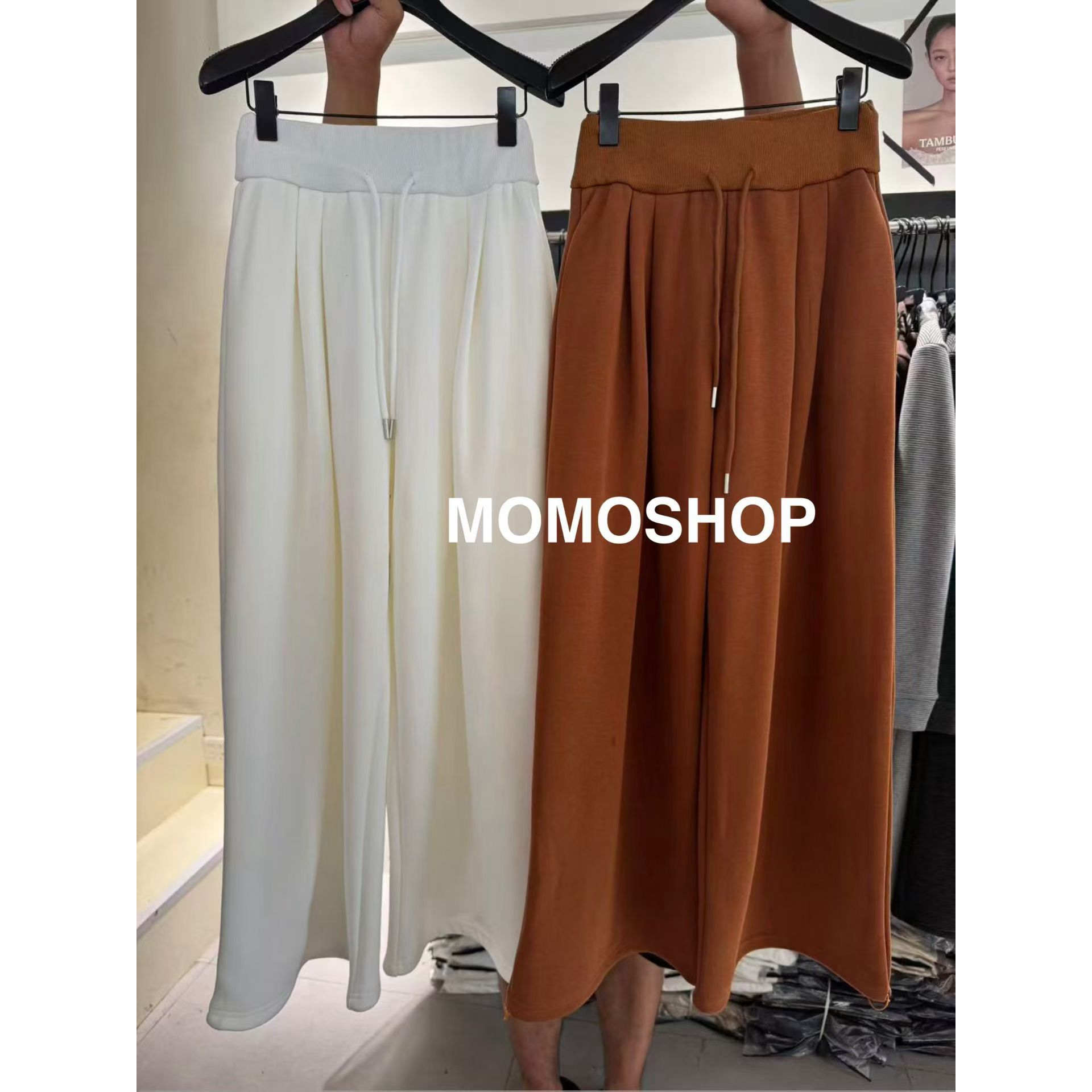 2025冬季新款南瓜色宽边腰休闲卫裤抽绳绑带显瘦阔腿洋气拖地裤女