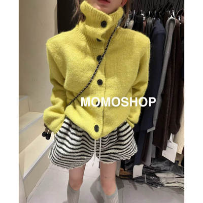 2025冬装新款慵懒风蓝色高领开衫毛衣女宽松长袖针织外套