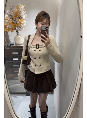 两件套小衫针织衫套装女2026秋冬季长袖坎肩撞色吊带复古