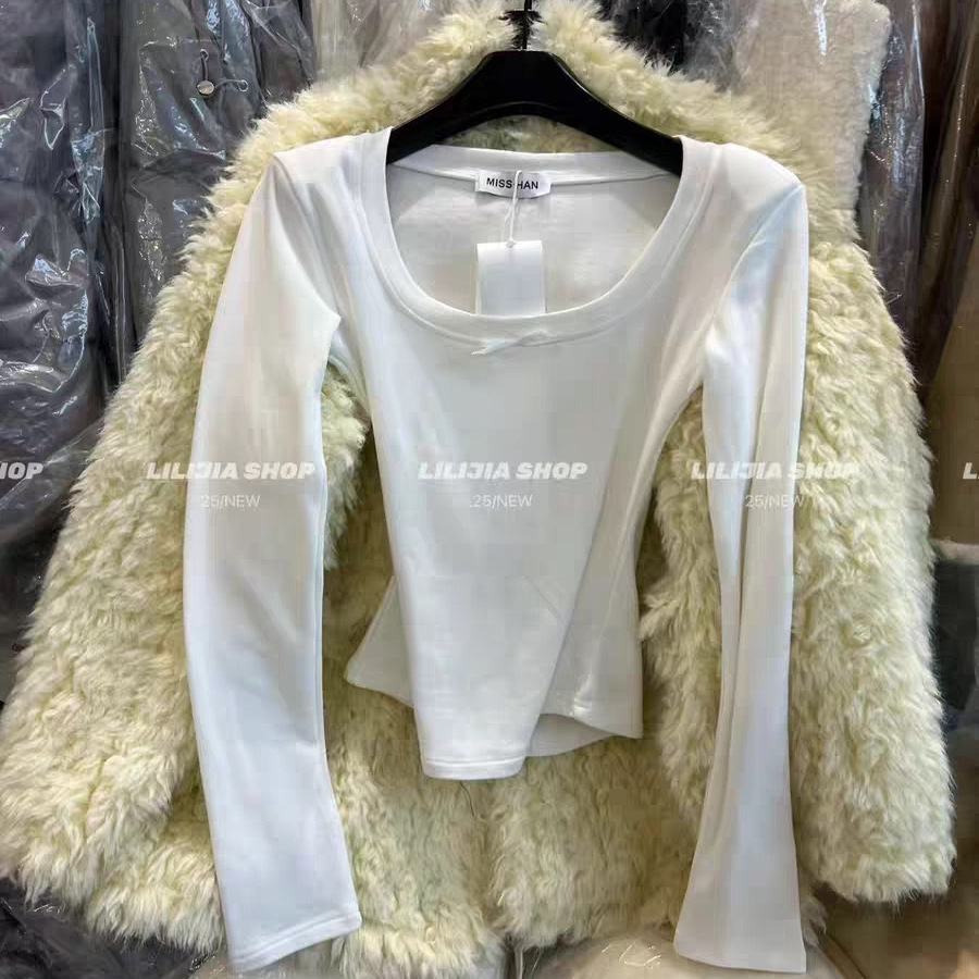 M蝴蝶结装饰打底衫上衣女秋冬新款设计感内搭加绒长袖t恤女