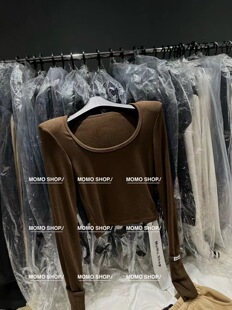 韩国东大门2025秋冬新款韩系修身显瘦百搭方领喇叭袖套头T恤上衣