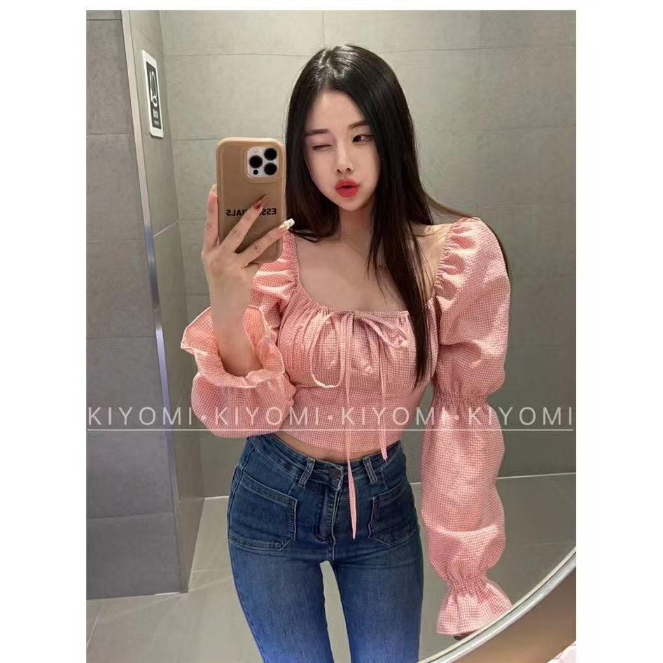 法式泡泡长袖方领衬衫女设计感小众超仙气甜美别致绝美碎花上衣