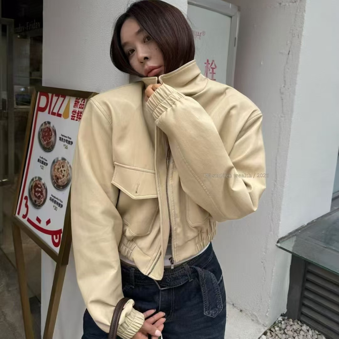 2025秋季女装新款时尚百搭翻领皮衣外套女宽松显瘦夹克上衣