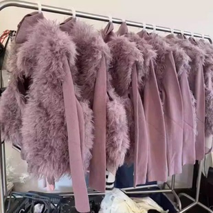 2025新款紫色毛衣毛毛皮草马甲套装女冬季洋气两件套显瘦气质外套