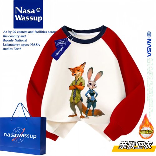 NASA联名疯狂动物城电影朱迪尼克秋冬卫衣儿童狐狸兔子警官男女童