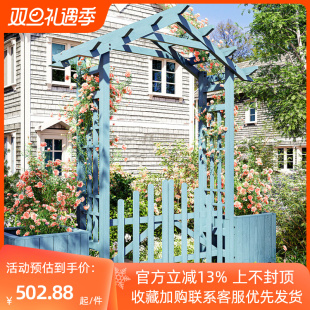 户外防腐木花园鲜花拱门带门葡萄架庭院半边拱形门院子花架爬藤架