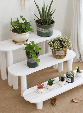 防腐木阳台实木台阶地面脚踏架白色阶梯式落地板凳多肉花架置物架