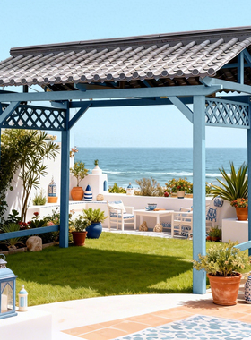 户外庭院别墅新型仿古建实木长廊一楼小院凉亭室外防腐木四角亭子