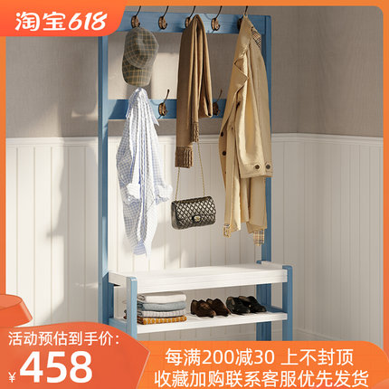 入户全实木换鞋i凳挂衣架一体小户型鞋柜家用门口进门玄关带衣帽