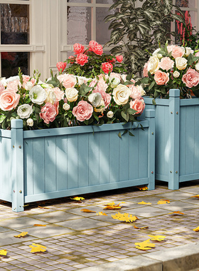户外防腐木花箱阳台长方形花槽庭院种菜箱围栏花盆大号网红种植箱