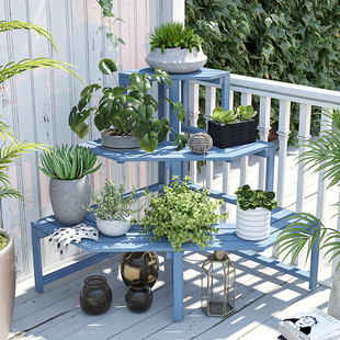 阳台转角花架子户外拐角阶梯三角形多层墙角置物架落地式 花园靠墙