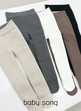 3-12岁女中大童秋冬新加绒加厚竖纹保暖坑条弹力针织打底连袜裤