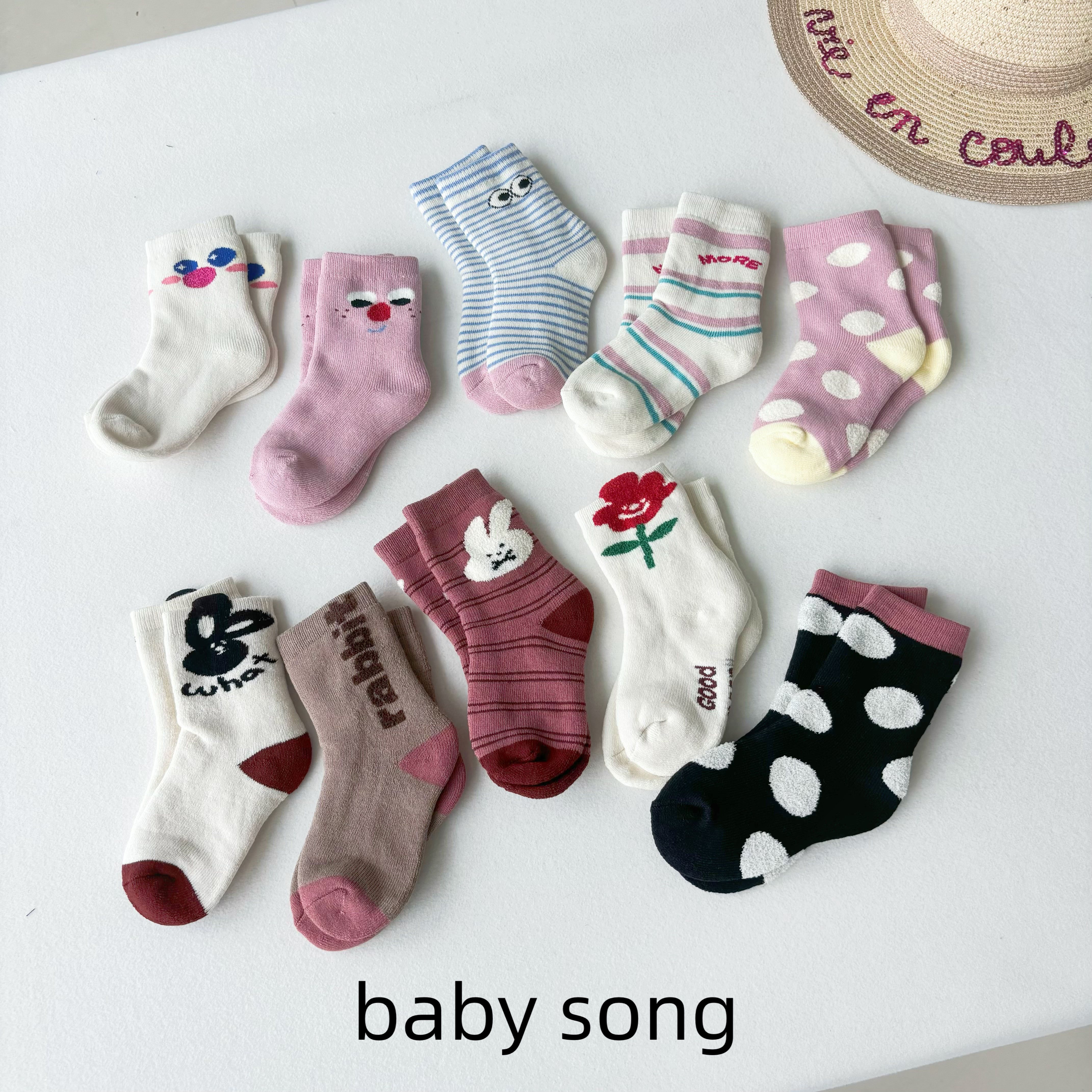 5双组保暖加厚毛圈袜！韩系1-12岁女童冬厚款萌趣无骨中筒棉袜