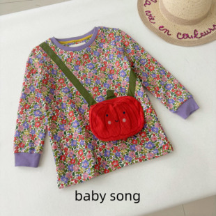 英国BD2 拉绒薄绒可爱碎花南瓜挎包卫衣裙 12岁女童纯棉24秋冬新款