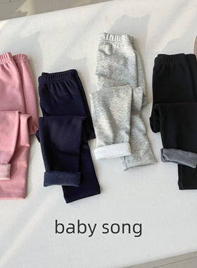 软糯一体绒！日系100-150女童25秋冬新儿童棉质松紧腰纯色打底裤