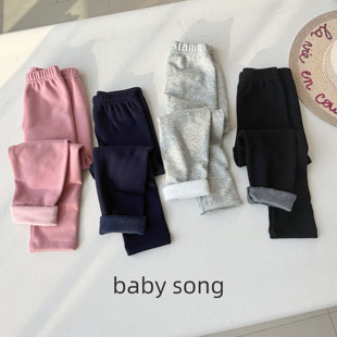 150女童25秋冬新儿童棉质松紧腰纯色打底裤 日系100 软糯一体绒