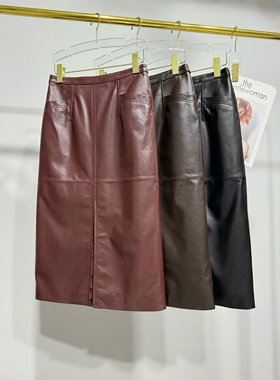 秋冬新款真皮皮裙进口头层绵羊皮半身裙植鞣皮高腰中长裙