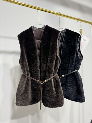 欧货秋冬新款拉贡羊皮毛一体羽绒鹅绒马甲鹅绒服