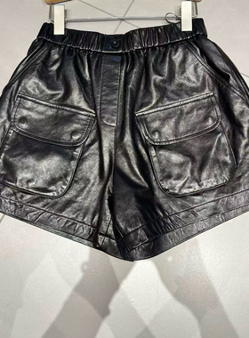 秋冬新款真皮短裤进口油蜡头层绵羊皮短款皮裤阔腿A字皮裤