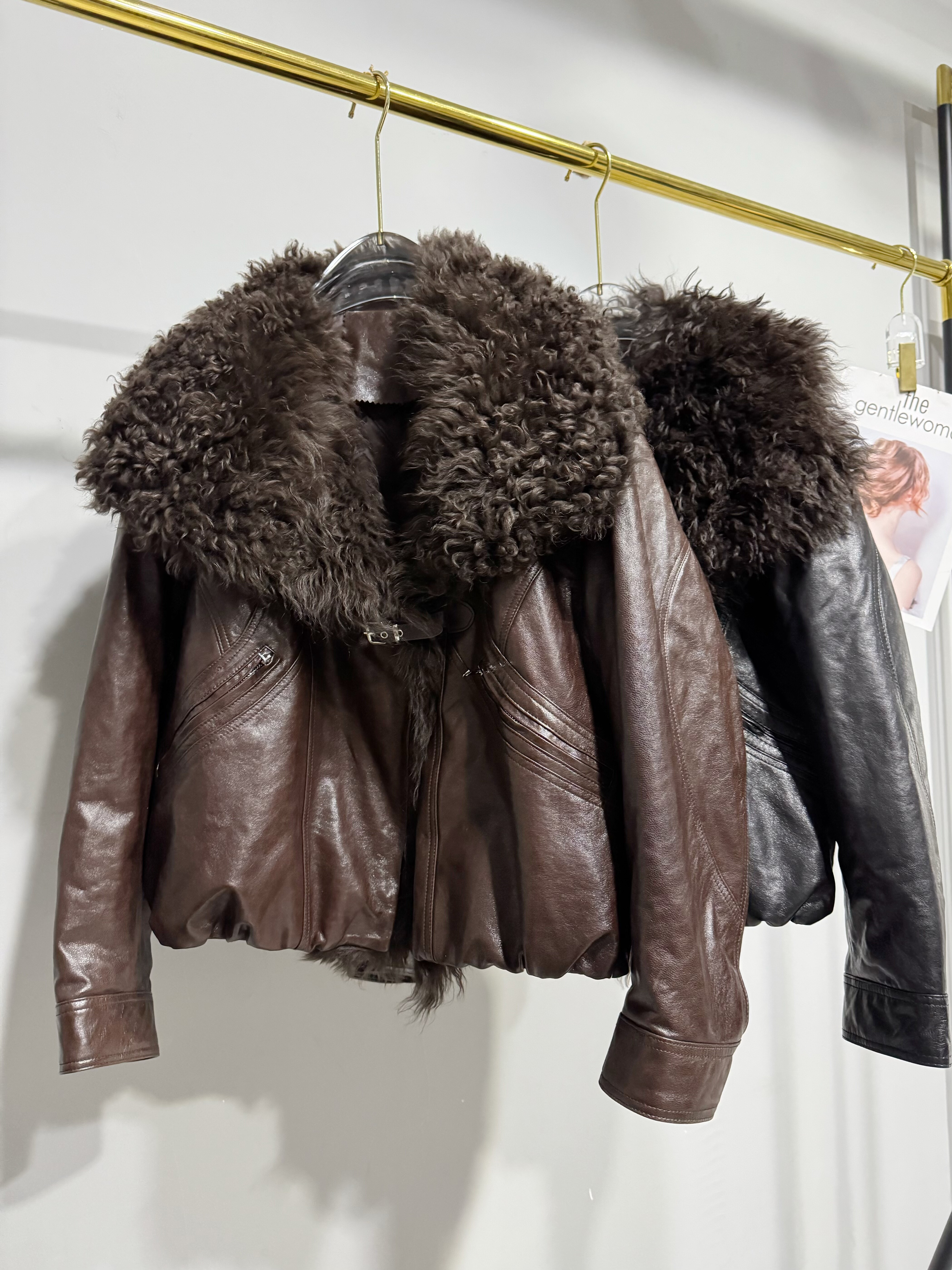 秋冬新款真皮皮衣进口油蜡头层绵羊皮白鹅绒羽绒服羊皮毛一体毛领