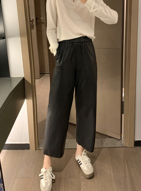 新款真皮皮裤头层绵羊皮直筒阔腿裤女松紧腰显瘦休闲香蕉裤镰刀裤