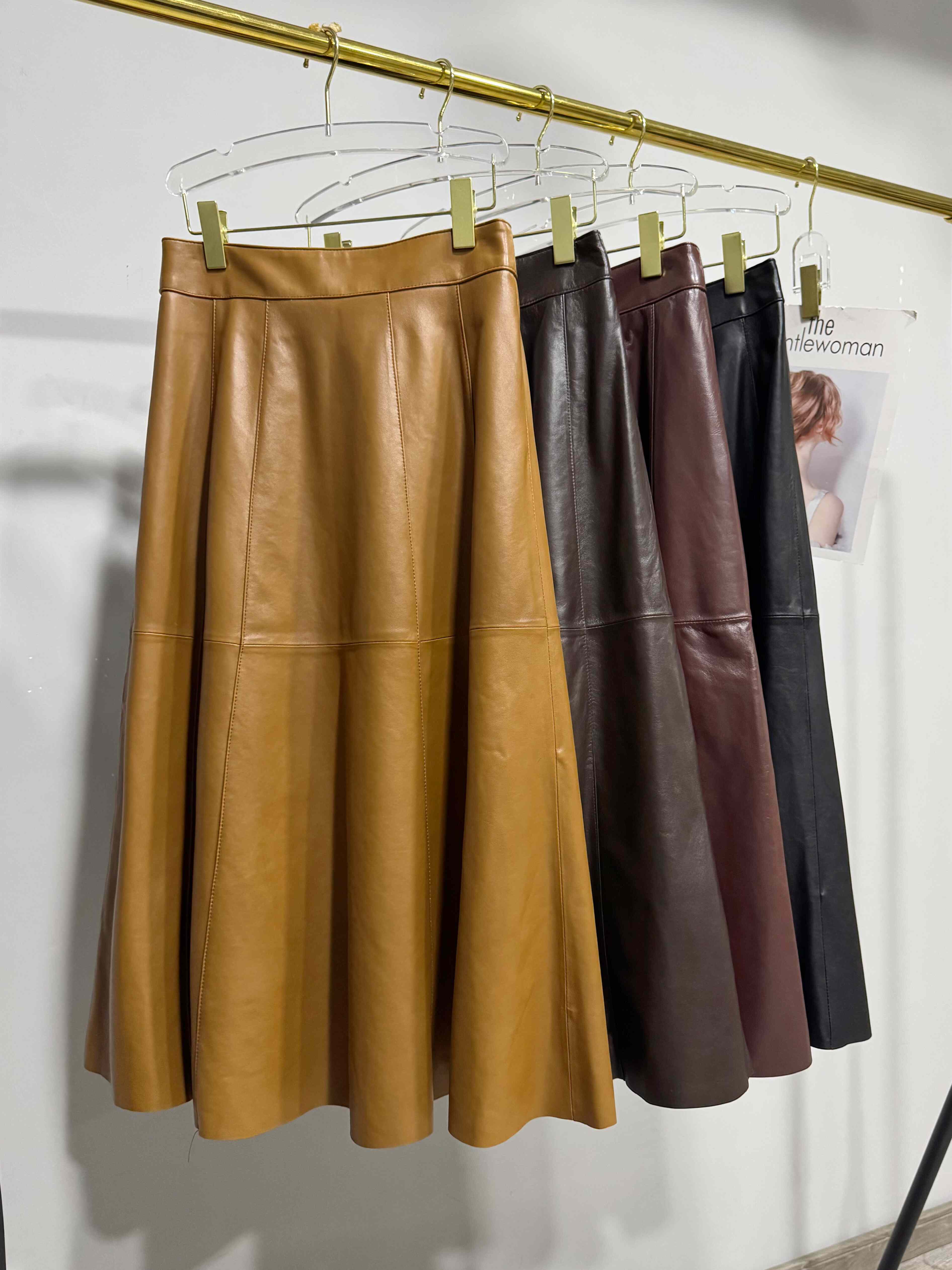 秋冬新款真皮皮衣进口头层植鞣绵羊皮半身裙中长伞裙