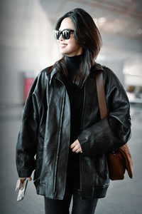 新款真皮皮衣外套女进口头层绵羊皮机车服夹克中长上衣辛芷蕾同款