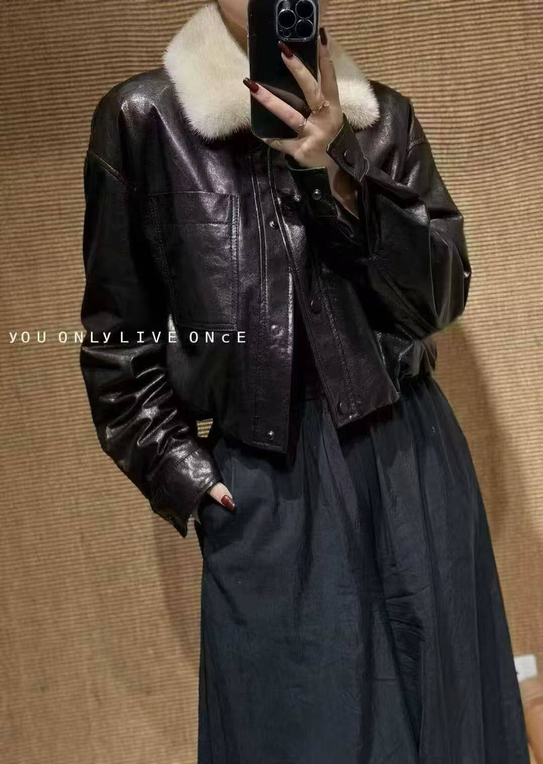 秋冬新款进口冷翠油蜡头层绵羊皮皮衣水貂毛领羽绒鹅绒服外套短款