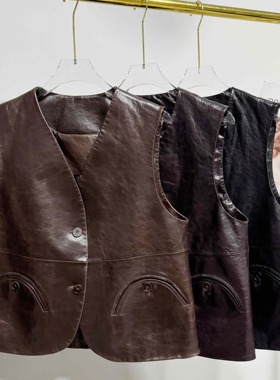 秋冬新款真皮皮衣进口头层油蜡绵羊皮马甲背心女上衣