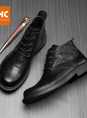 帕达索男士皮靴真皮休闲百搭切尔西靴英伦风复古潮流马丁靴221121