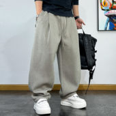 美式 折痕设计青年加厚直筒裤 休闲宽松抽绳渐变加绒针织卫裤 男冬款