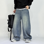 美式 烫钻宽松直筒百搭松弛感长裤 复古水洗满天星牛仔裤 男2026春款