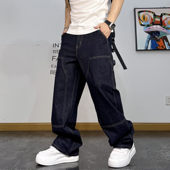 复古水洗工装 牛仔裤 男潮牌宽松直筒裤 美式 潮流百搭哈伦阔腿裤 男