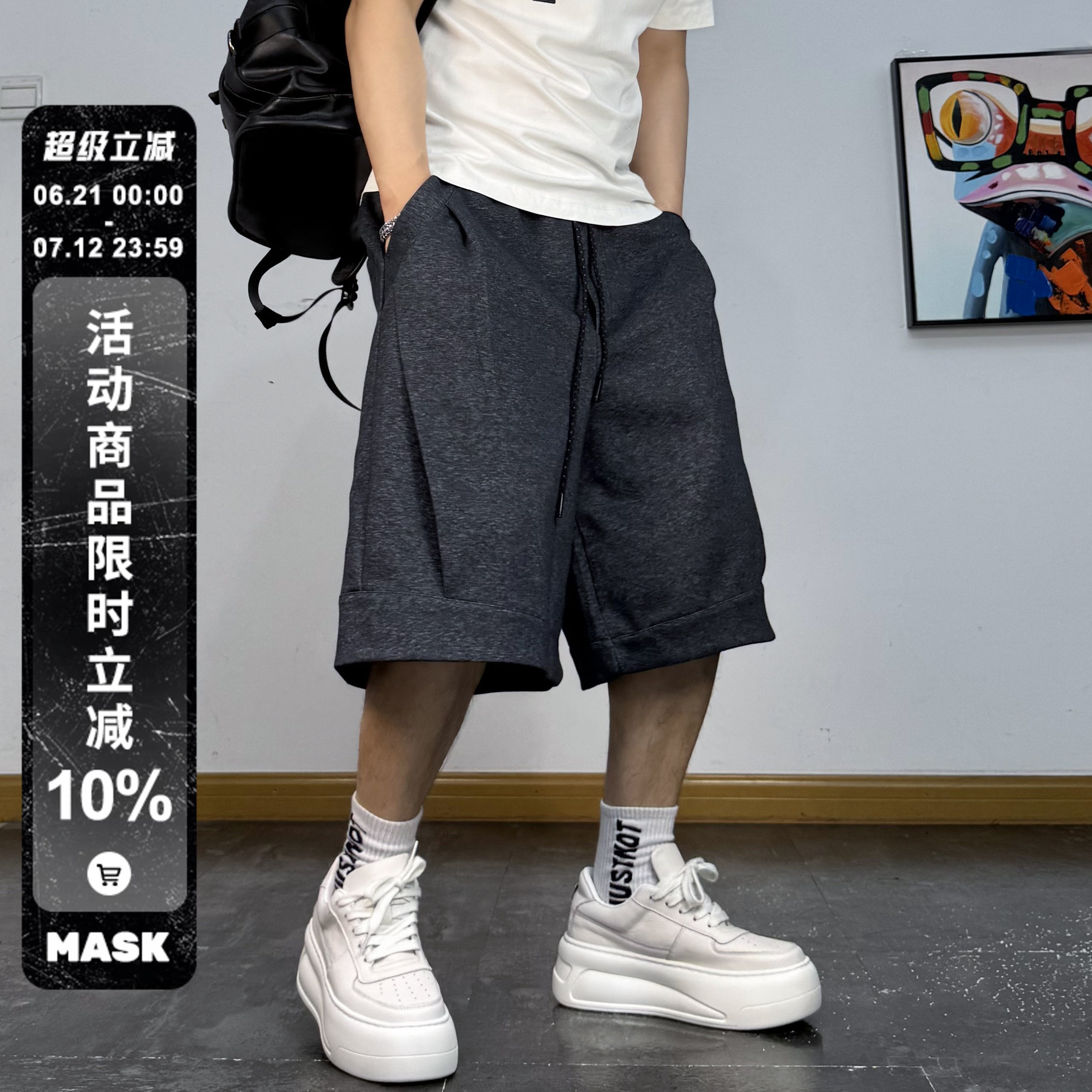 美式双褶设计做旧渐变色短裤潮牌
