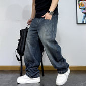 复古水洗做旧宽松弯刀牛仔裤 男秋季 新款 美式 休闲百搭阔腿直筒长裤