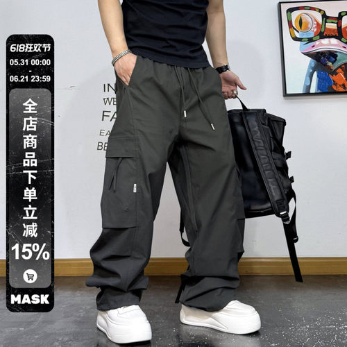 美式复古大口袋抽绳工装裤男