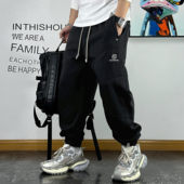 潮牌宽松抽绳束脚卫裤 男 青年百搭字母胶印健身运动九分裤 男秋季 款